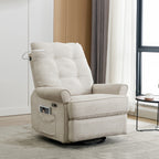Fauteuil inclinable pivotant à 270° beige avec ports USB, base basculante, poche latérale et lampe tactile pour salon/chambre