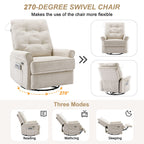Fauteuil inclinable pivotant à 270° beige avec ports USB, base à bascule, poche latérale et lampe tactile pour un usage domestique