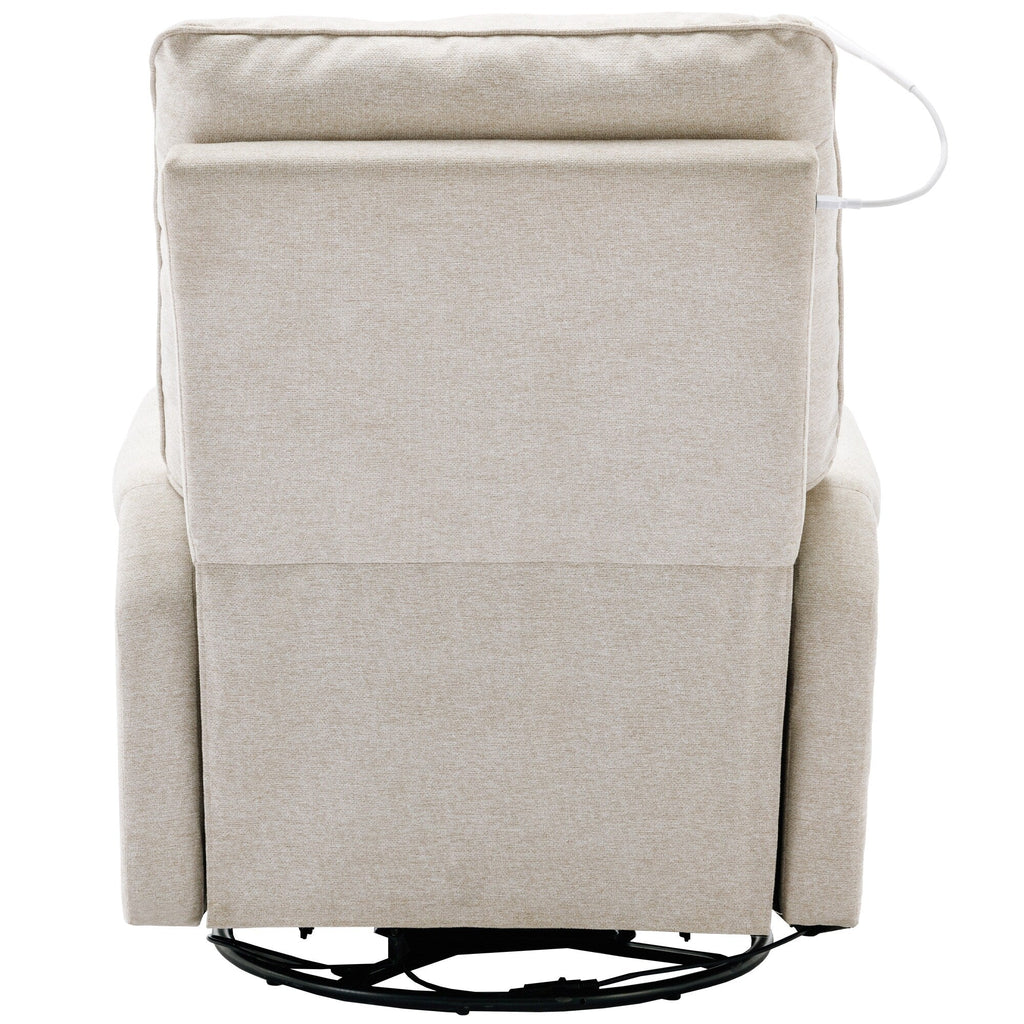 Fauteuil inclinable pivotant à 270° beige avec ports USB, lampe tactile, poche de rangement latérale et base à bascule