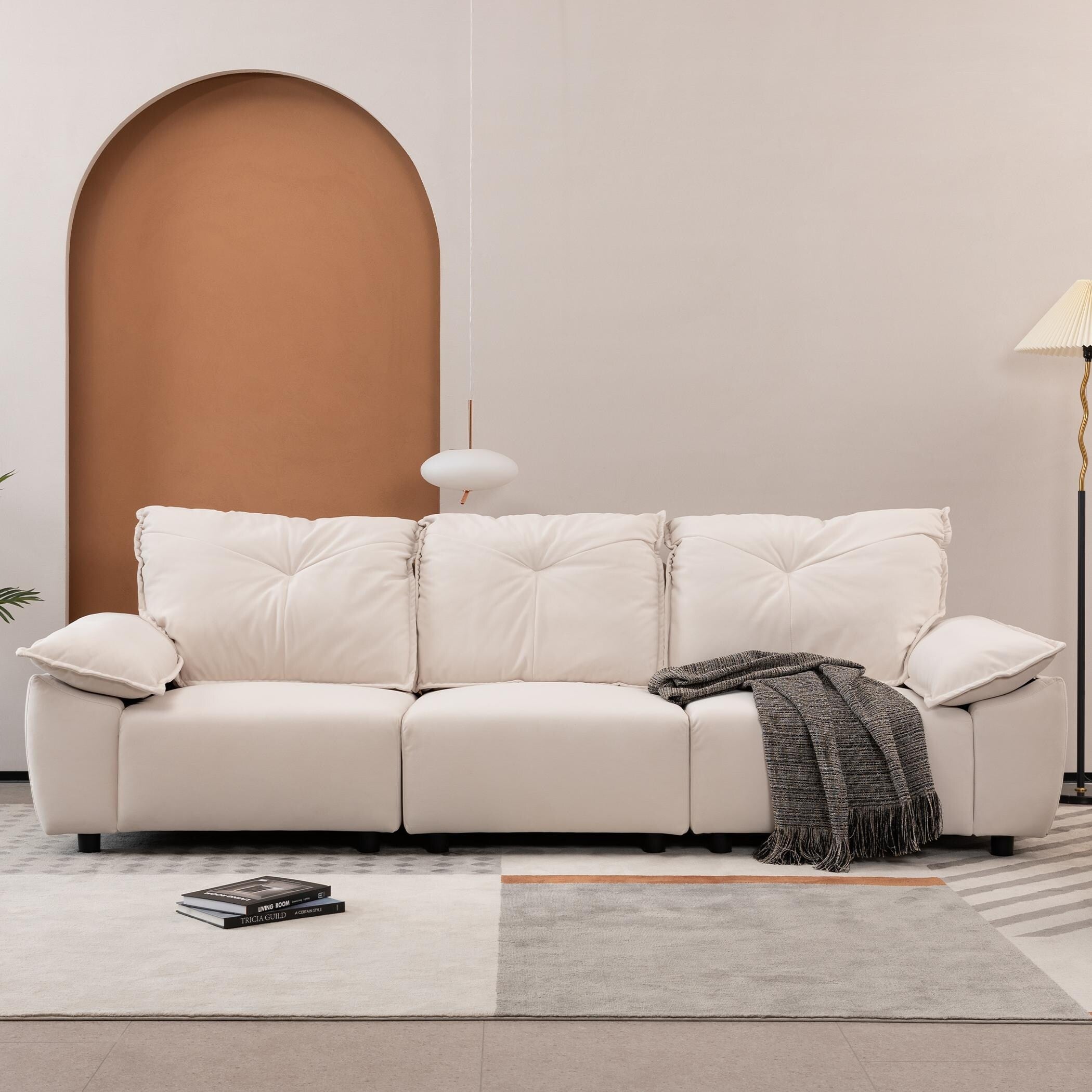 Canapé 3 places beige avec taie d'oreiller amovible