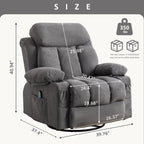 Fauteuil inclinable pivotant à 360° beige avec massage chauffant, ports de chargement USB, 2 porte-gobelets et grandes poches latérales