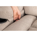 Fauteuil inclinable pivotant à 360° beige avec massage et chauffage, chargement USB, deux porte-gobelets et grandes poches latérales