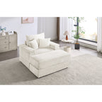 Canapé simple profond en velours côtelé beige 42,52 po avec pouf amovible, accoudoir avec rangement et 2 coussins décoratifs