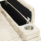 Canapé simple profond en velours côtelé beige 42,52 po avec pouf amovible, accoudoir avec rangement et 2 coussins décoratifs