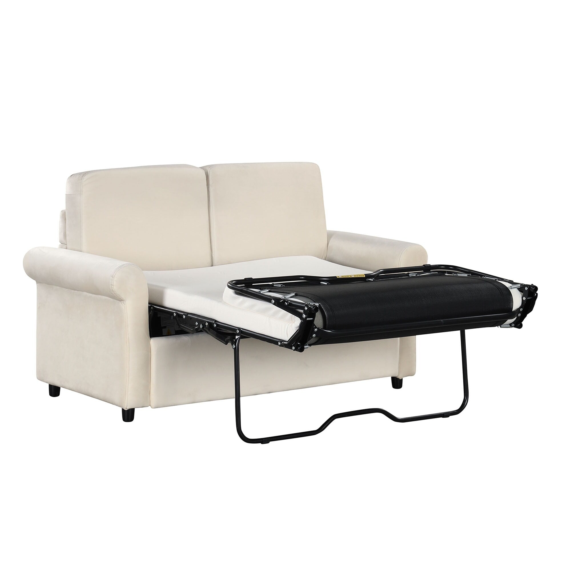 Canapé-lit gigogne 2 en 1 en velours beige 57,4 po avec surmatelas double de qualité supérieure et deux ports USB