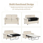 Canapé-lit gigogne 2 en 1 en velours beige 57,4 po avec surmatelas double de qualité supérieure et deux ports USB