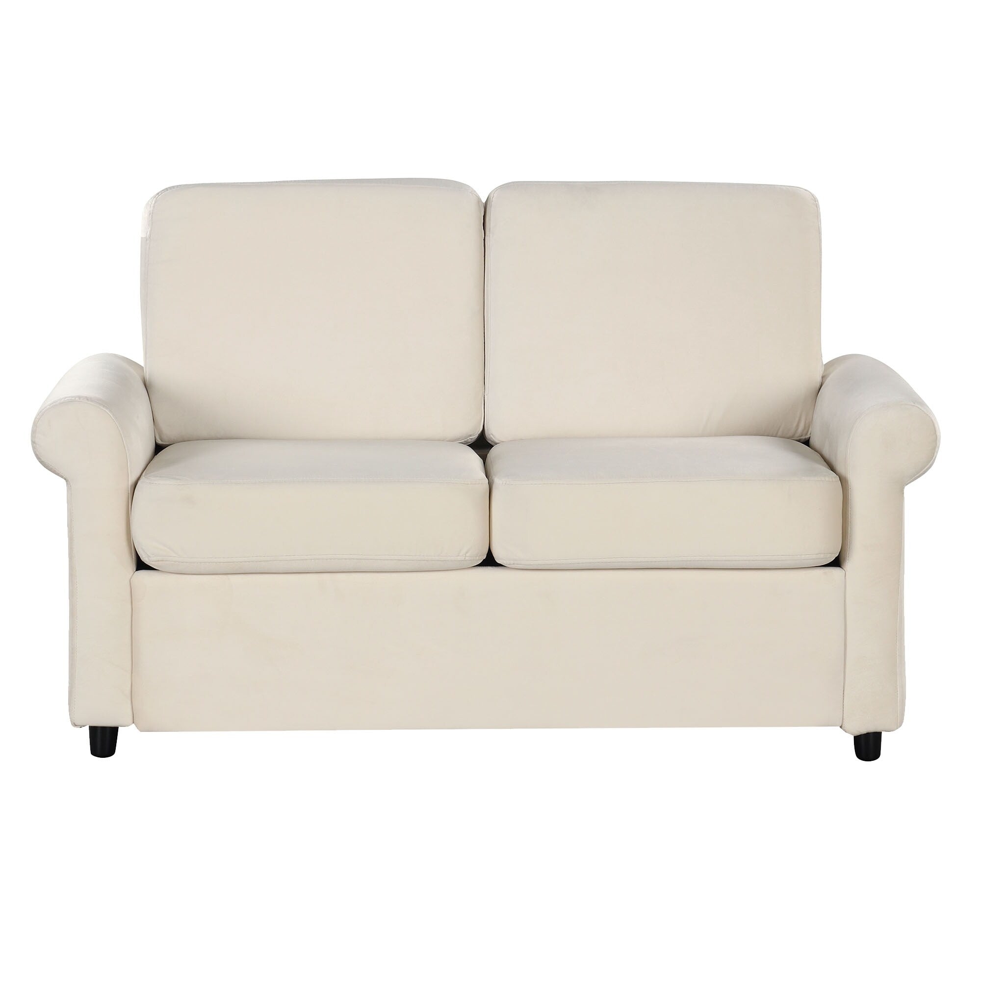 Canapé-lit gigogne 2 en 1 en velours beige 57,4 po avec surmatelas double de qualité supérieure et deux ports USB