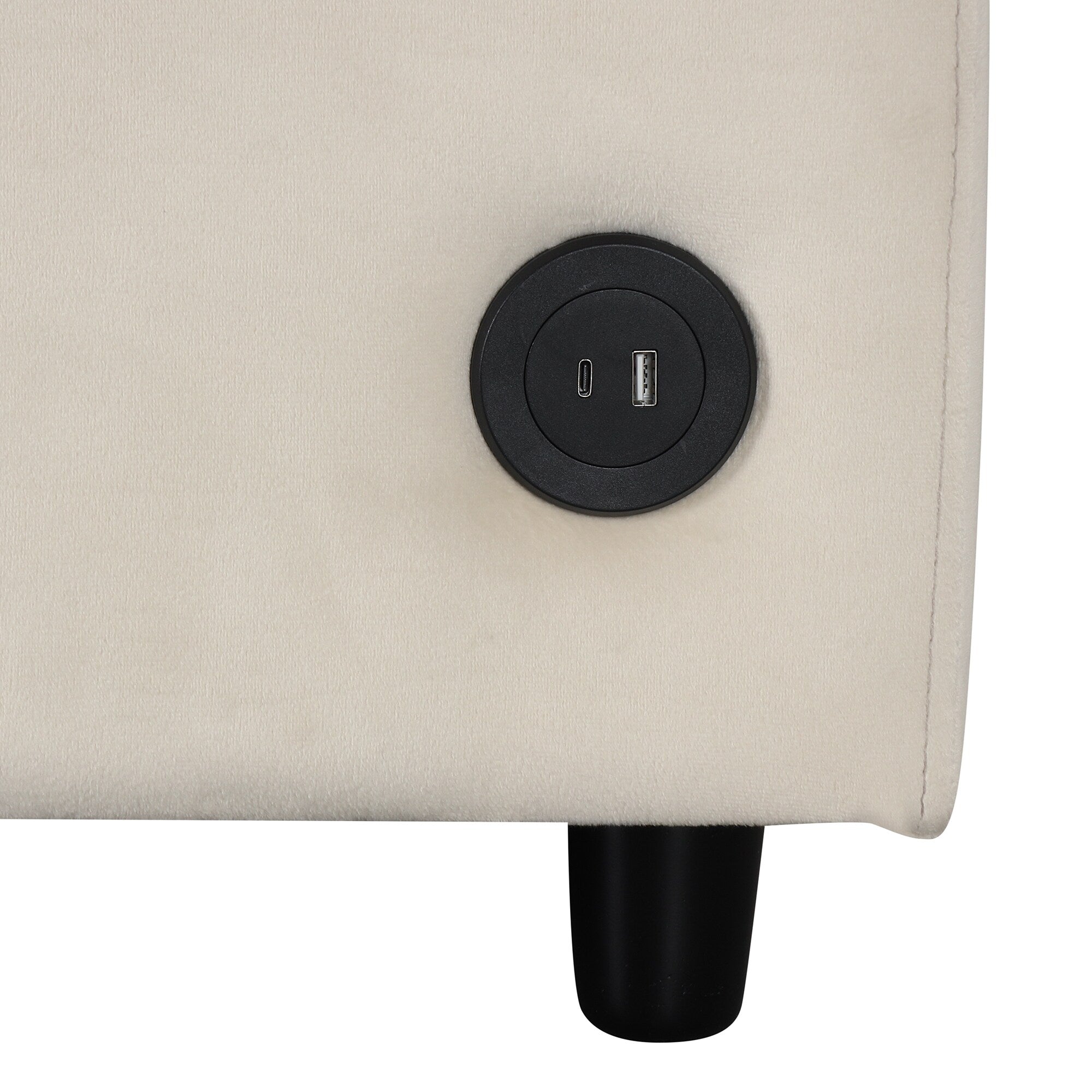 Canapé-lit gigogne 2 en 1 en velours beige 57,4 po avec surmatelas double de qualité supérieure et deux ports USB