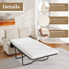 Canapé-lit gigogne 2 en 1 en velours beige 57,4 po avec surmatelas double de qualité supérieure et deux ports USB