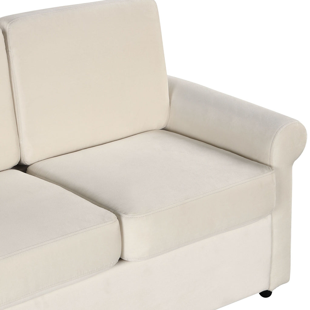 Canapé-lit gigogne 2 en 1 en velours beige 57,4 po avec surmatelas double de qualité supérieure et deux ports USB