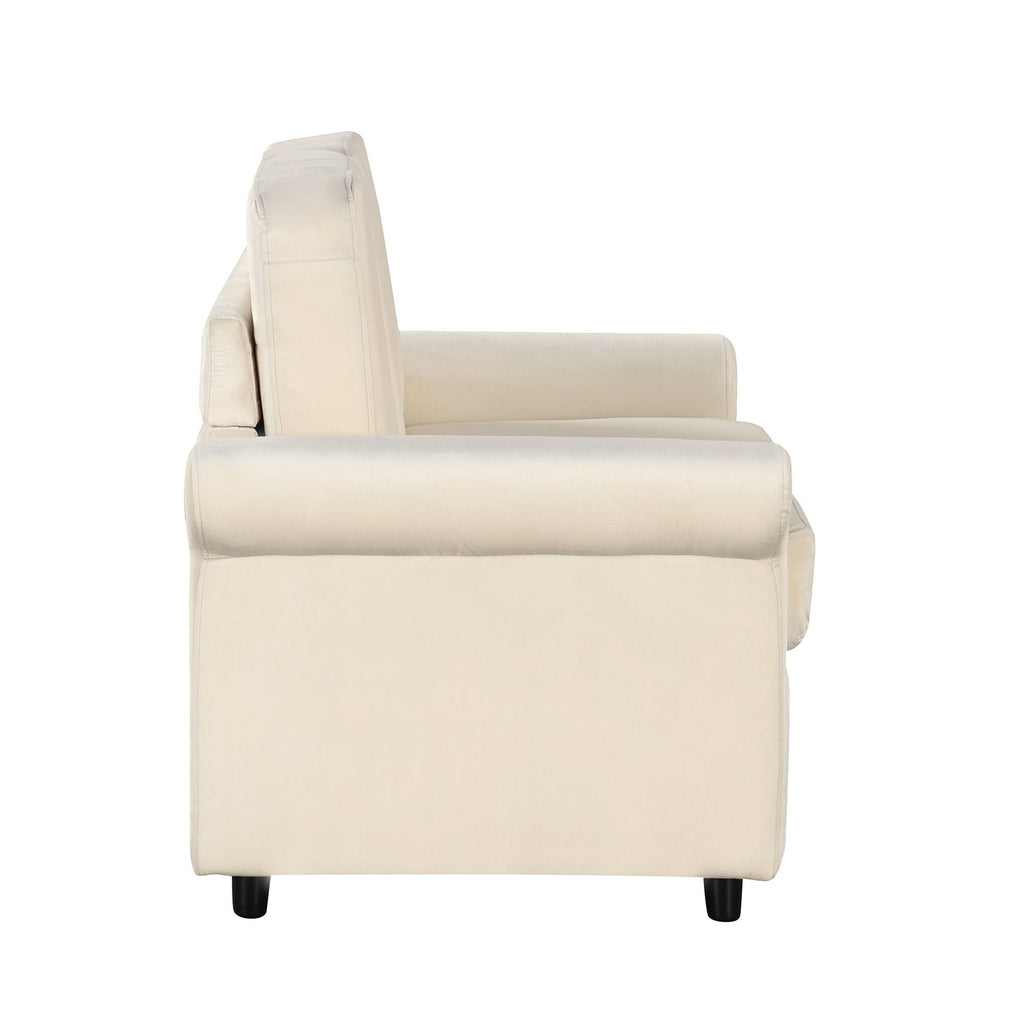 Canapé-lit gigogne 2 en 1 en velours beige 57,4 po avec surmatelas double de qualité supérieure et deux ports USB