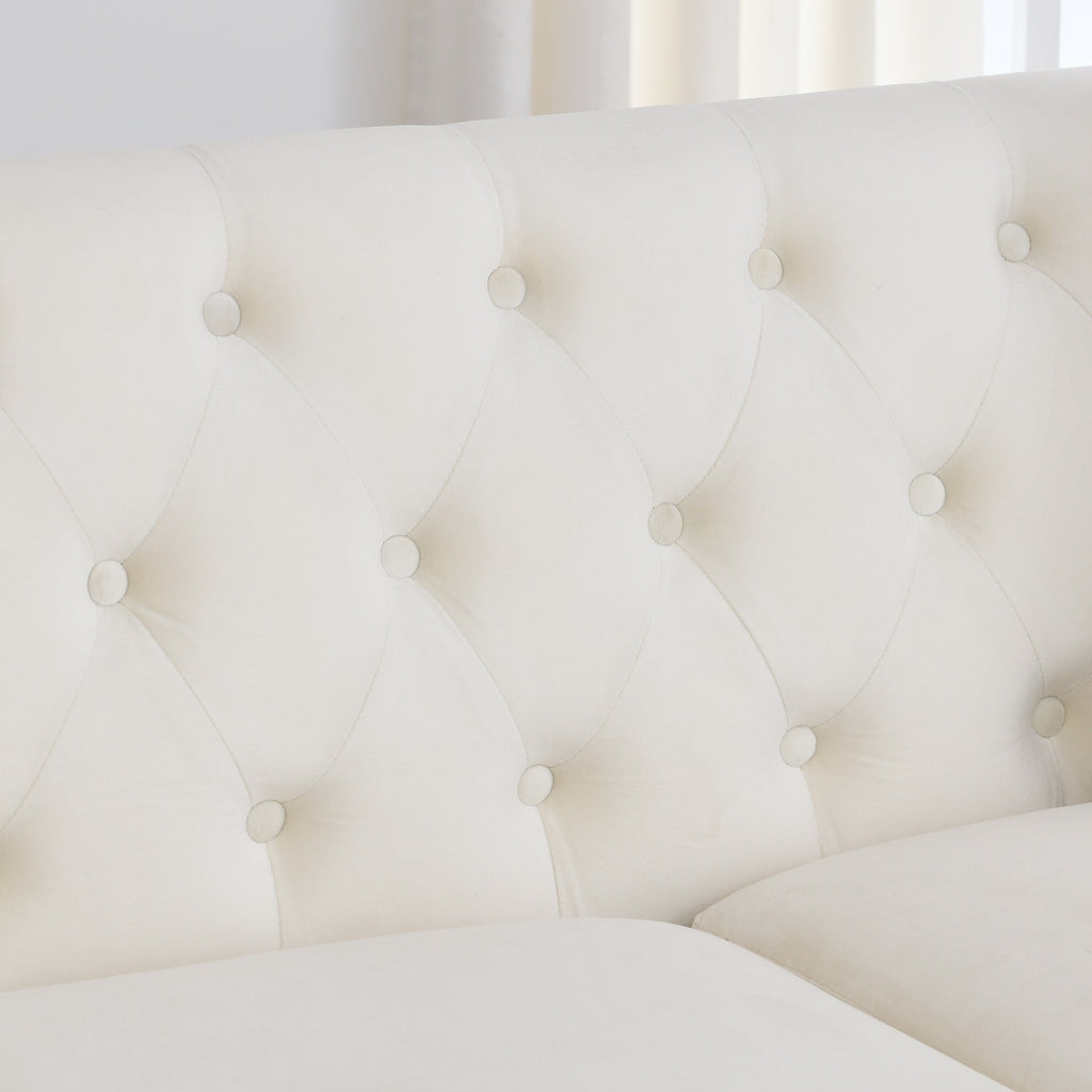 Canapé 2 places en velours beige moderne de 59 po avec dossier capitonné et accoudoirs cloutés