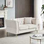 Canapé 2 places en velours beige 60,2 pouces avec pieds en métal, 2 coussins, garniture cloutée, cadre en bois massif et rembourrage en mousse