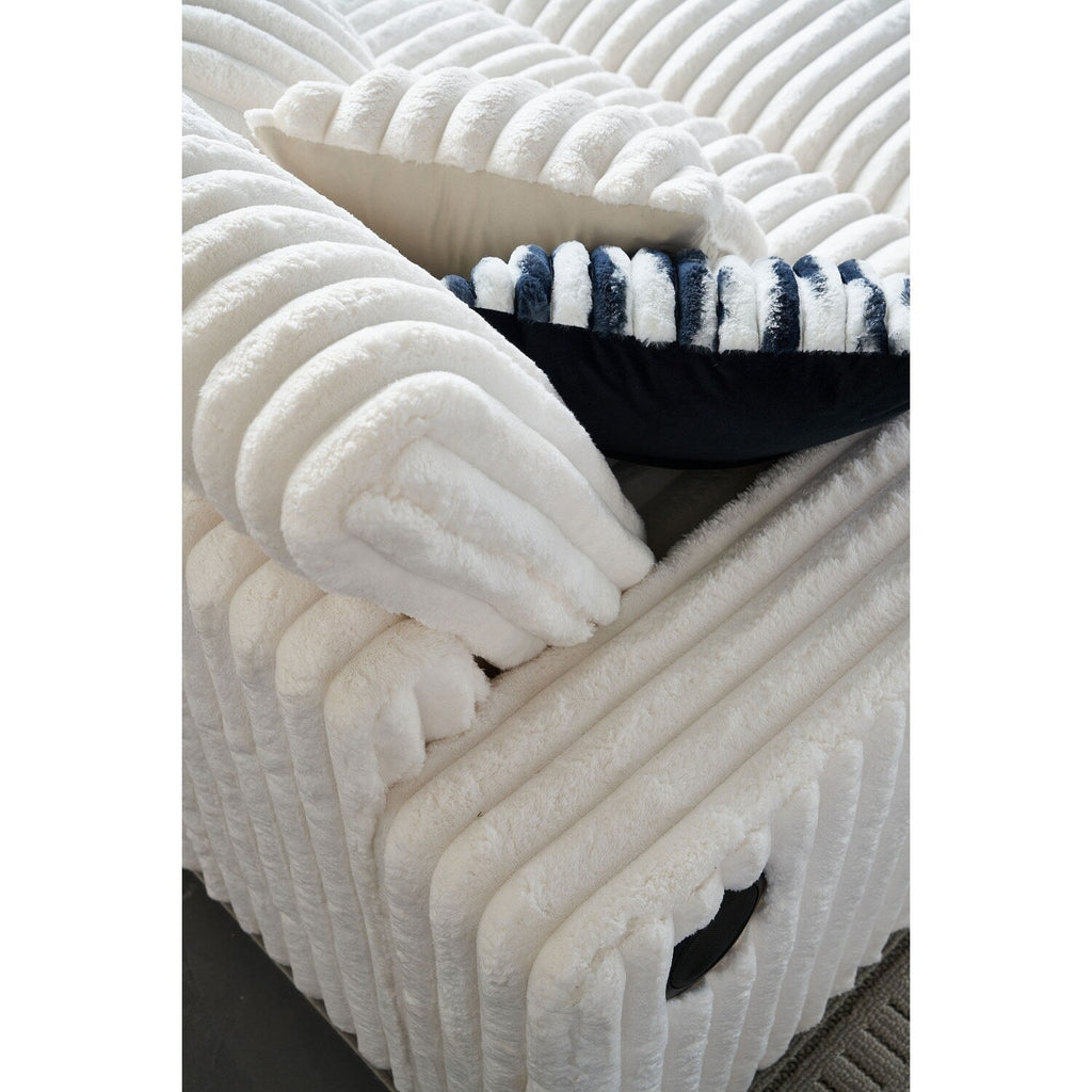 Canapé causeuse beige en velours côtelé 61,42 pouces avec accoudoirs carrés et pouf, haut-parleur Bluetooth, chargeur sans fil, ports USB et porte-gobelet