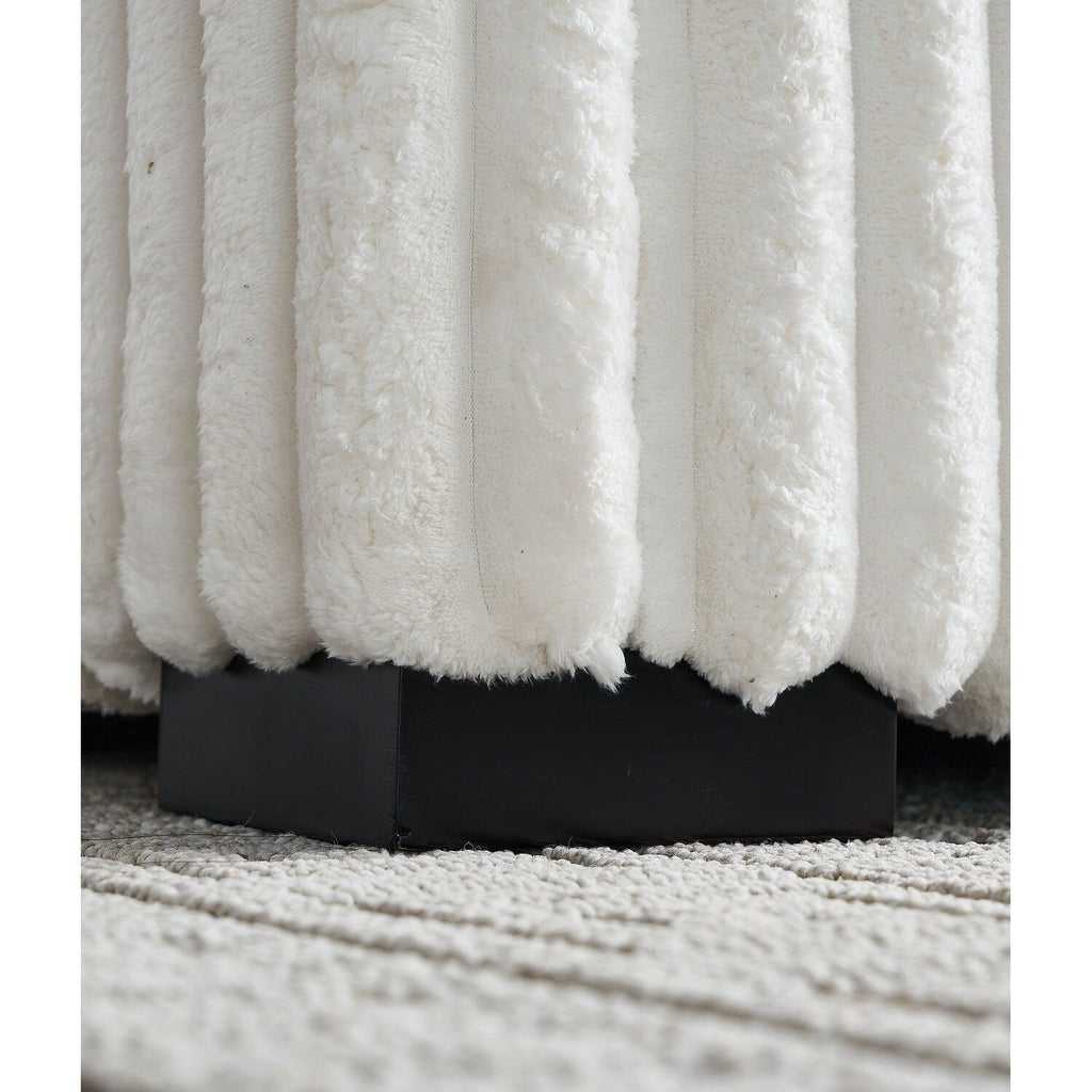 Canapé causeuse beige en velours côtelé 61,42 pouces avec accoudoirs carrés et pouf, haut-parleur Bluetooth, chargeur sans fil, ports USB et porte-gobelet