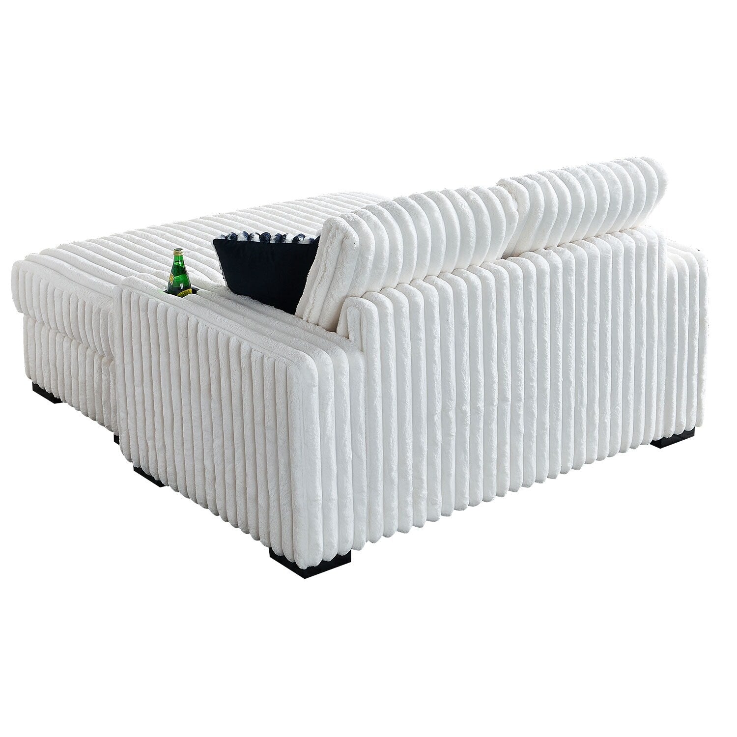 Canapé causeuse beige en velours côtelé 61,42 pouces avec accoudoirs carrés et pouf, haut-parleur Bluetooth, chargeur sans fil, ports USB et porte-gobelet