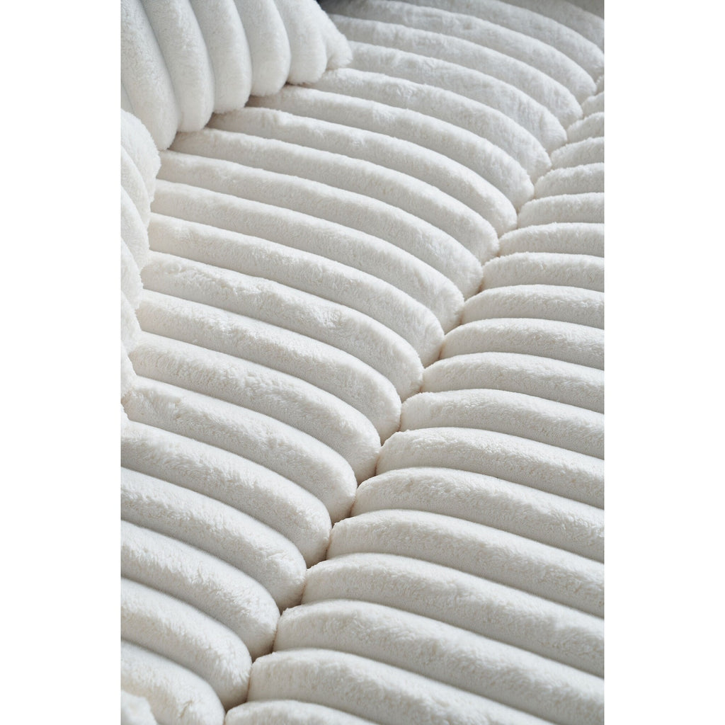 Canapé causeuse beige en velours côtelé 61,42 pouces avec accoudoirs carrés et pouf, haut-parleur Bluetooth, chargeur sans fil, ports USB et porte-gobelet