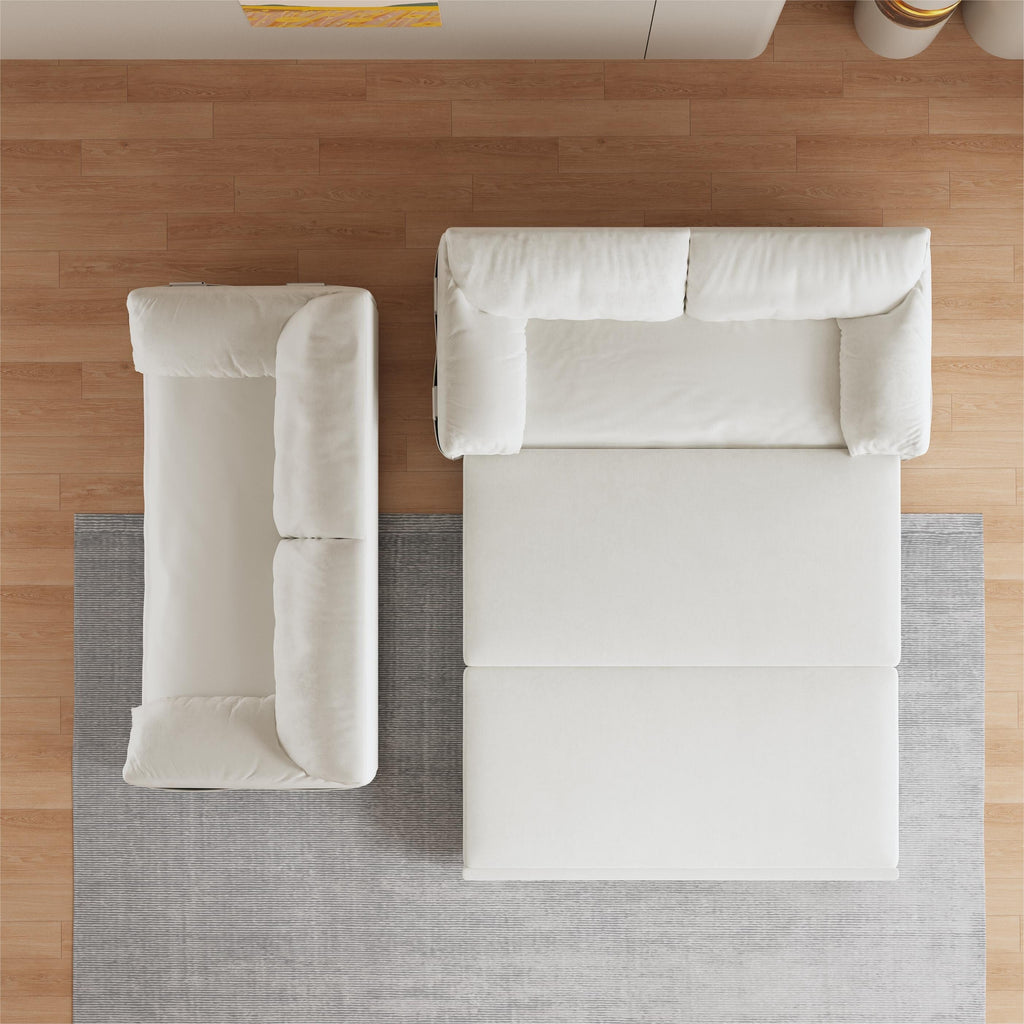 Canapé-lit gigogne 3-en-1 en velours beige 63,8 avec rangement latéral pour le salon