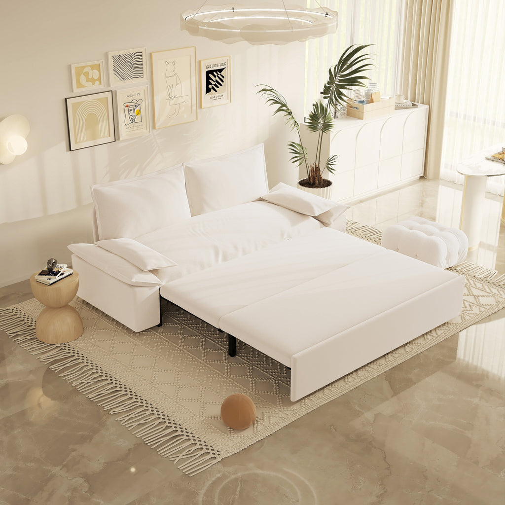 Canapé-lit gigogne 3 en 1 en velours beige 70.1 avec 2 coussins moelleux pour le salon