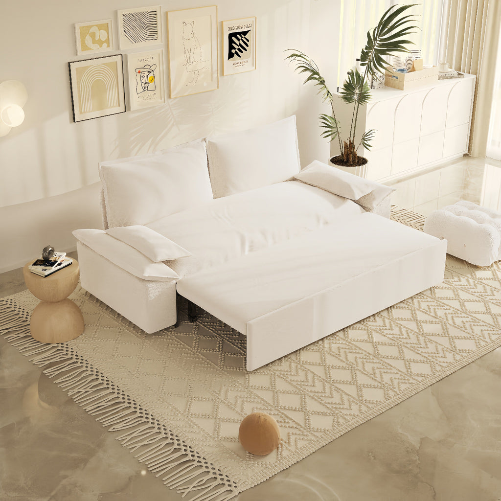 Canapé-lit gigogne 3 en 1 en velours beige 70.1 avec 2 coussins moelleux pour le salon