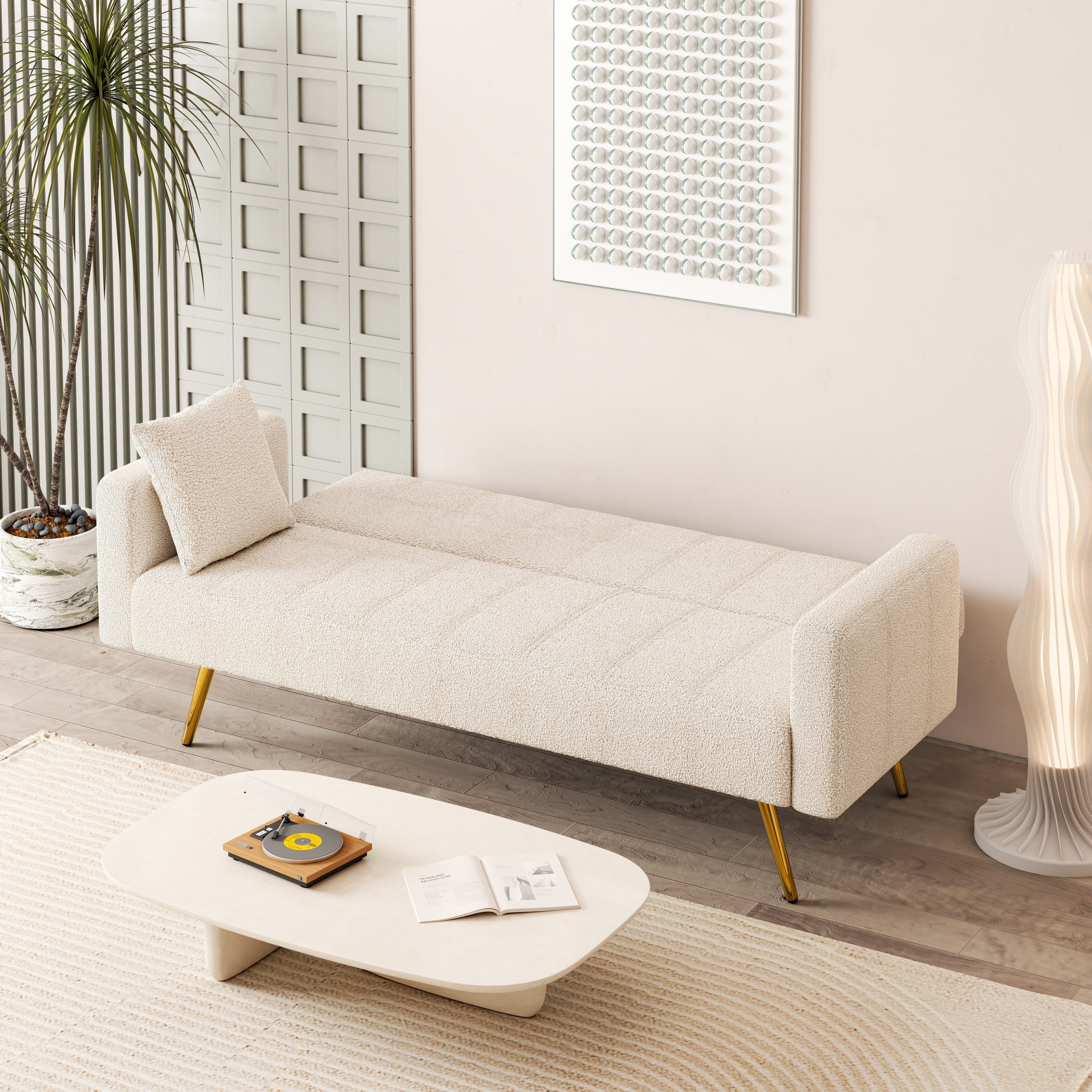 Canapé-lit double pliable multifonctionnel beige 73,6 avec pieds en métal et oreiller pour salon