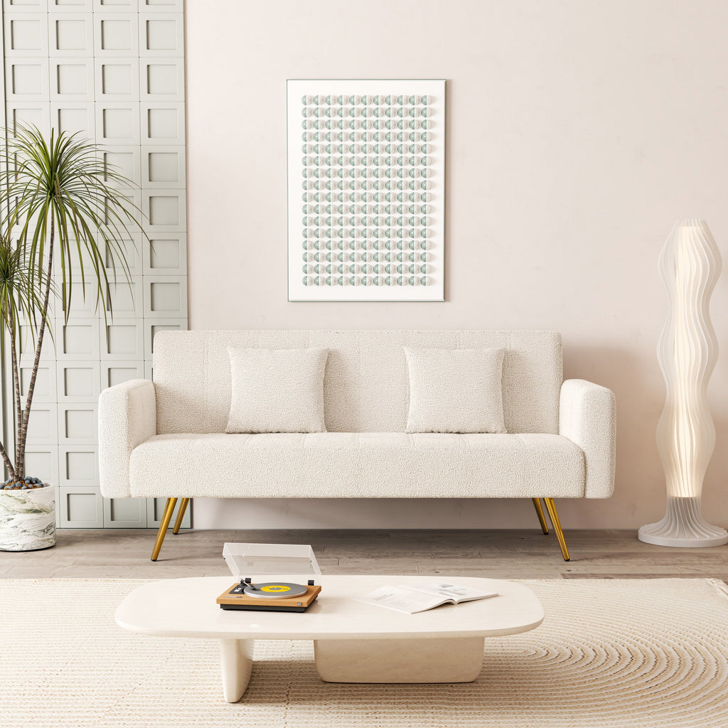 Canapé-lit double pliable multifonctionnel beige 73,6 avec pieds en métal et oreiller pour salon