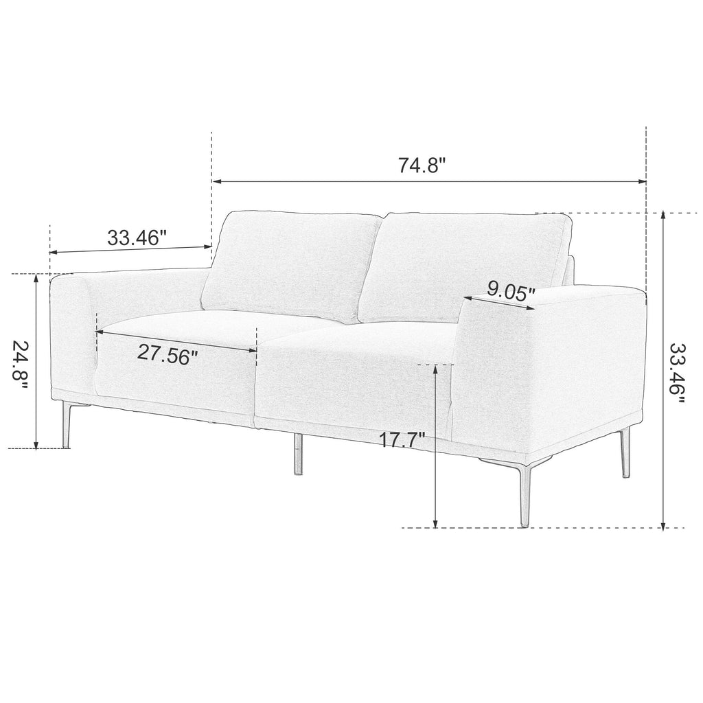 Canapé 2 places en tissu beige 74,8 po avec dossier à coussin amovible