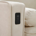 Canapé convertible 3 places en tissu beige de 75,2 po avec pouf de rangement, 2 ports USB, lumières LED et pieds en bois