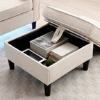 Canapé convertible 3 places en tissu beige de 75,2 po avec pouf de rangement, 2 ports USB, lumières LED et pieds en bois