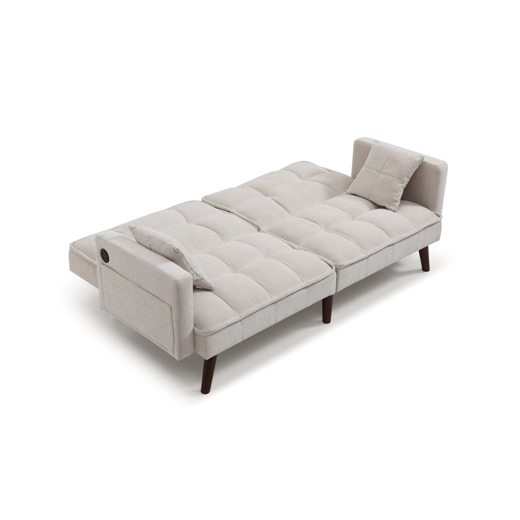 Canapé-lit causeuse beige 75,6 pouces en chenille avec port de chargement USB et dossier réglable pour le salon