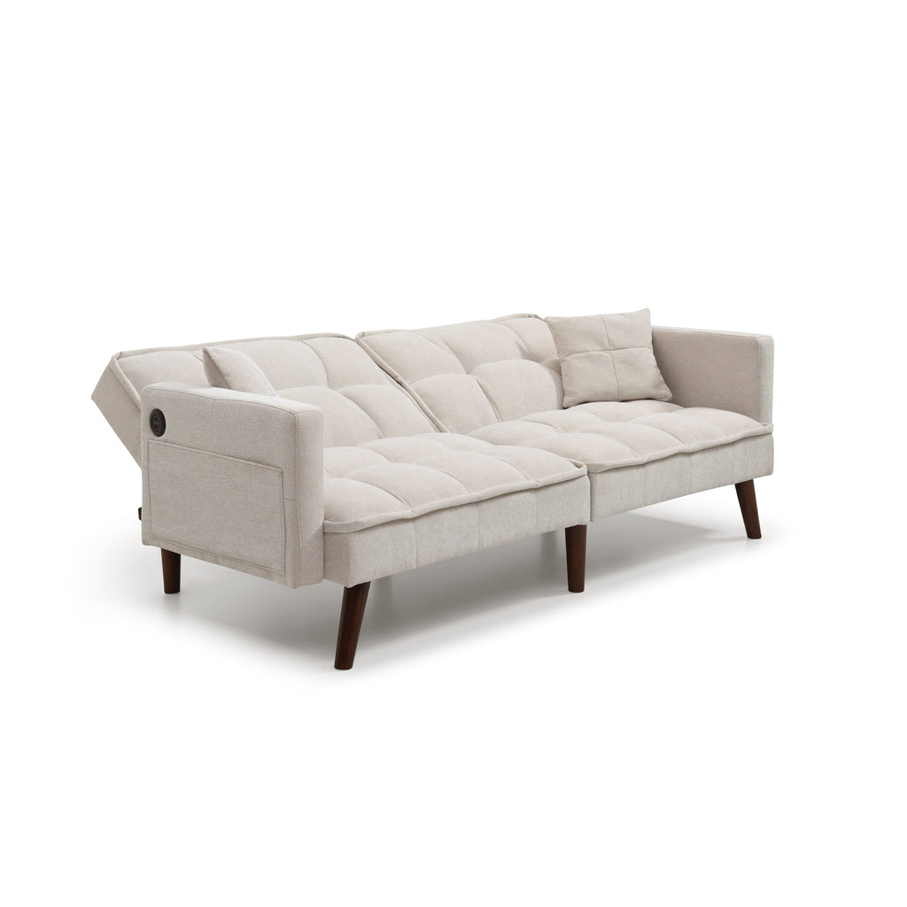 Canapé-lit causeuse beige 75,6 pouces en chenille avec port de chargement USB et dossier réglable pour le salon