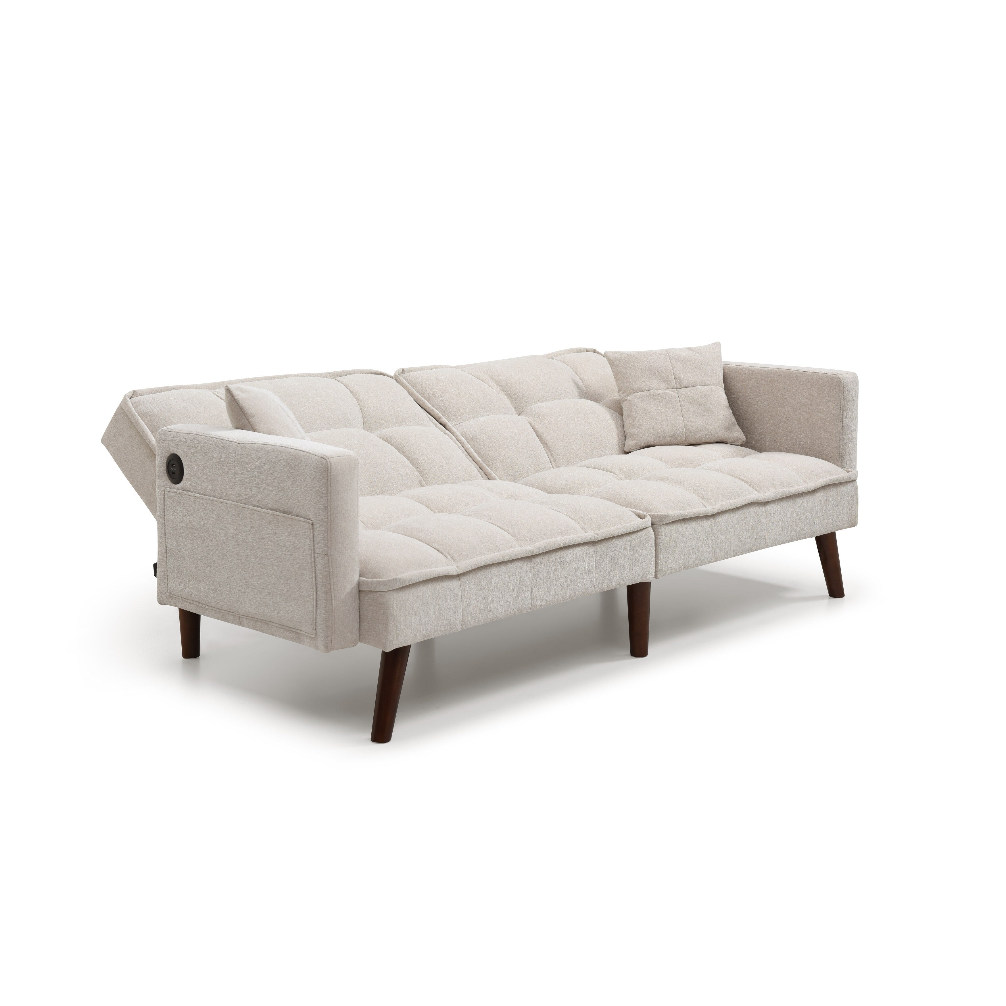 Canapé-lit causeuse beige 75,6 pouces en chenille avec port de chargement USB et dossier réglable pour le salon