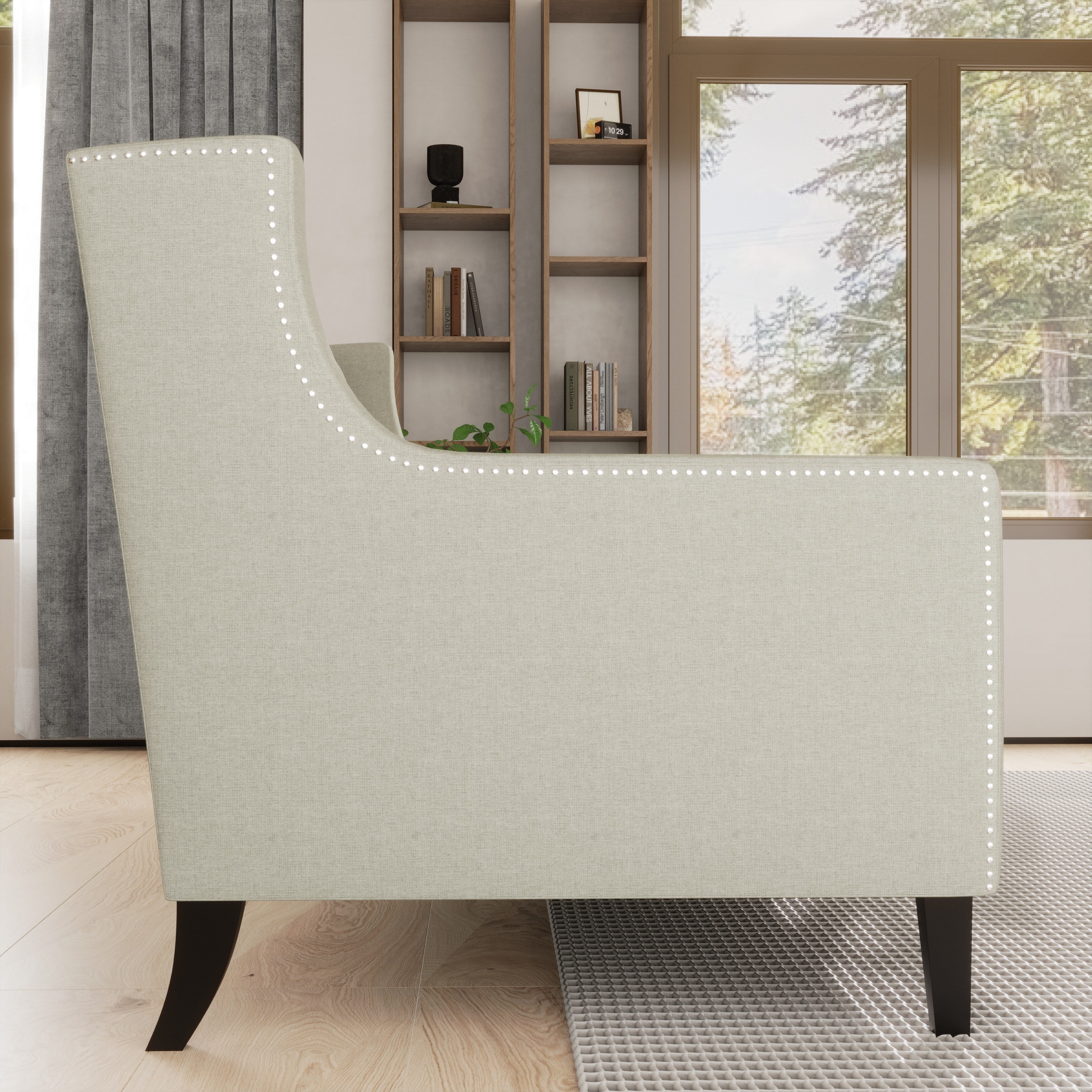 Canapé 3 places en polyester beige 78,75 avec dossier capitonné et coussins