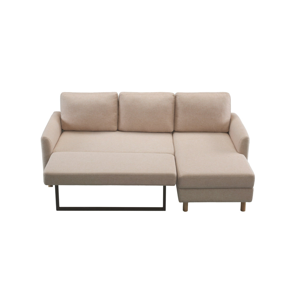 Canapé-lit sectionnel en L rembourré beige de 79,5 po avec méridienne, lit gigogne et coussins moelleux