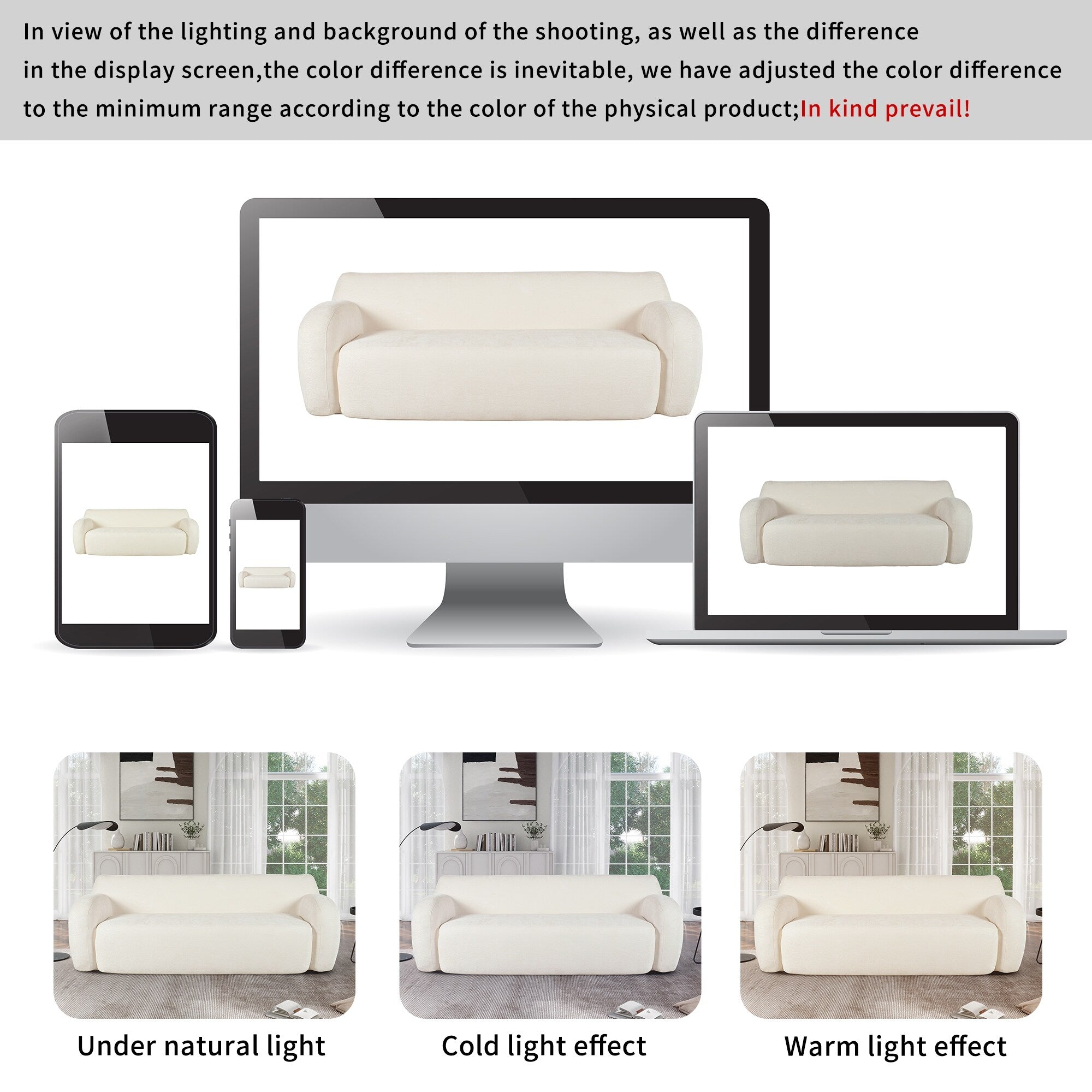 Canapé 3 places beige minimaliste à compression 81,5 avec larges assises et rembourrage en mousse haute densité pour salons