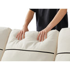 Canapé 3 places en tissu beige 81,9 po avec méridienne de rangement, cadre en bois et roulettes en métal