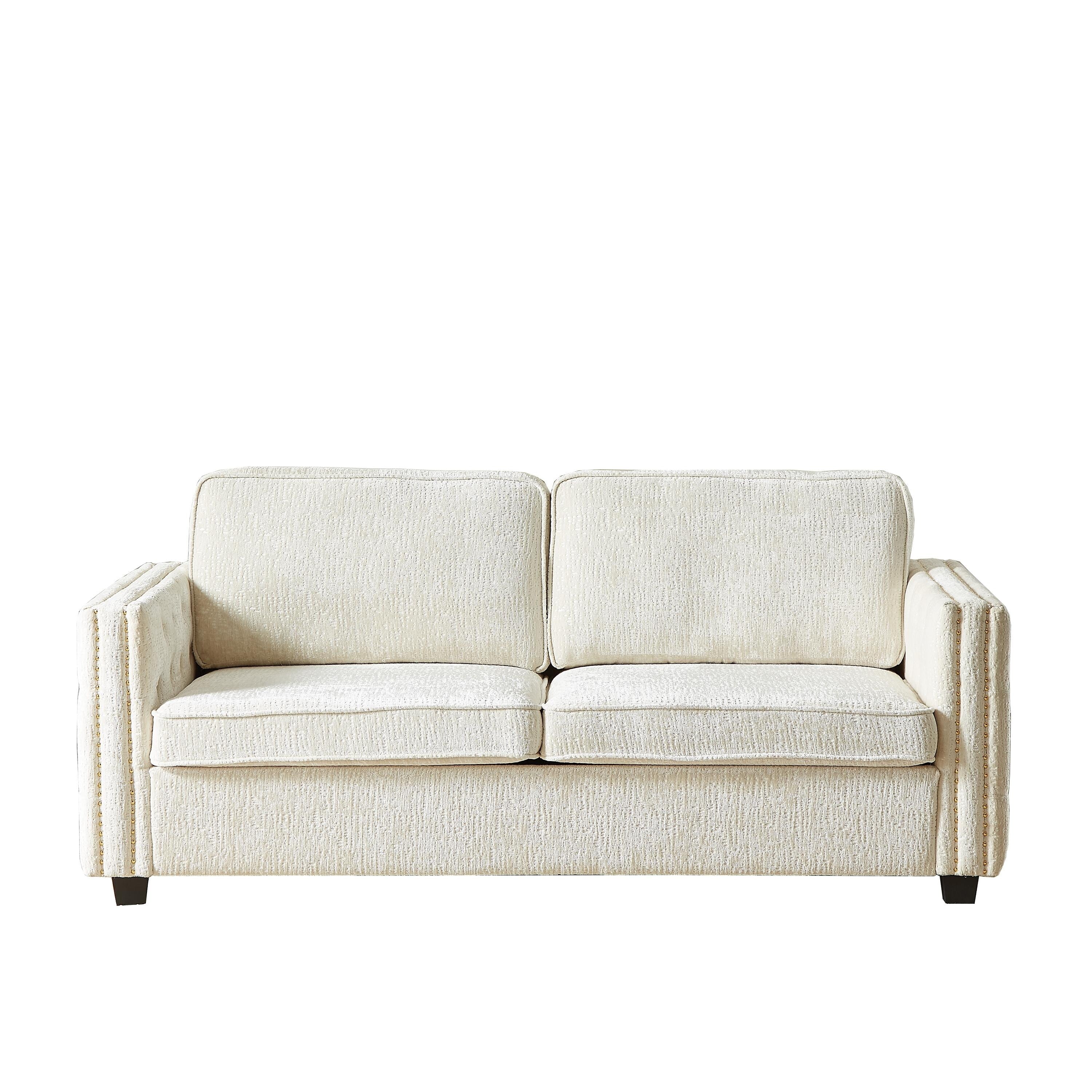 Canapé-lit 3 places beige 81 Chenille Nailheads avec matelas en mousse à mémoire de forme pour le salon