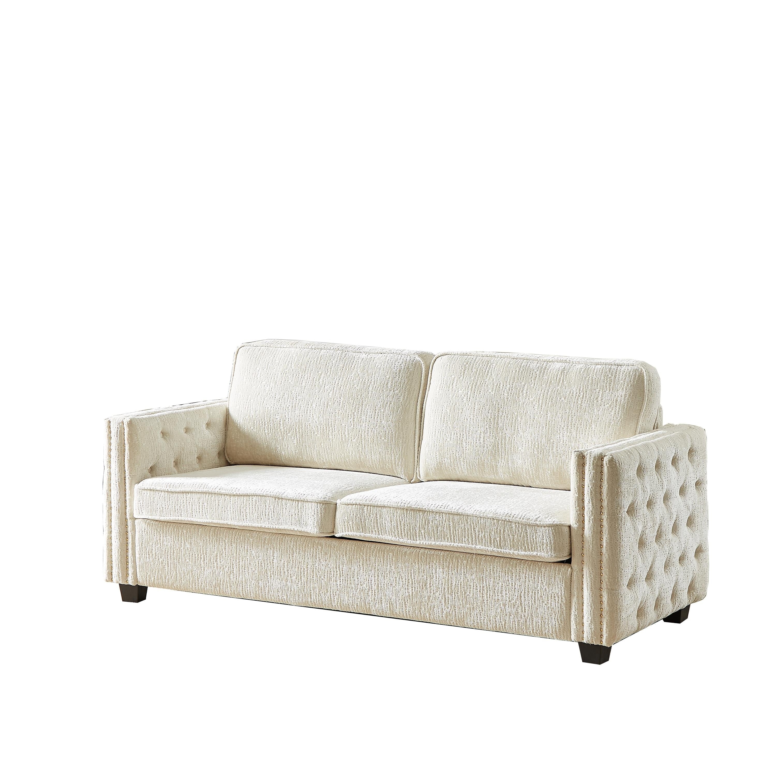 Canapé-lit 3 places beige 81 Chenille Nailheads avec matelas en mousse à mémoire de forme pour le salon