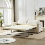 Canapé-lit 3 places beige 81 Chenille Nailheads avec matelas en mousse à mémoire de forme pour le salon