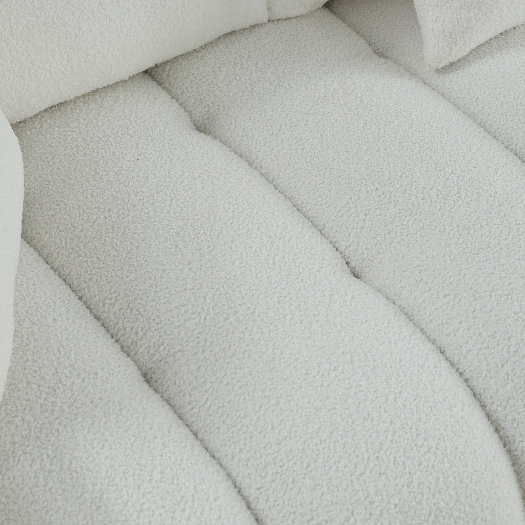 Canapé 3 places rembourré beige Teddy 82 avec 3 coussins de dossier et structure en bois massif pour le salon