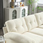 Canapé en tissu beige 85 en forme de L avec coussins à ressorts, structure en bois de haute qualité et coussins de taille