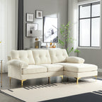 Canapé en L en tissu beige de 85 pouces avec coussins renforcés à ressorts