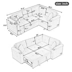 Canapé-lit 3 places en tissu beige de 221 cm avec lit gigogne, roulettes, ports USB, prises de courant et porte-gobelets intégrés