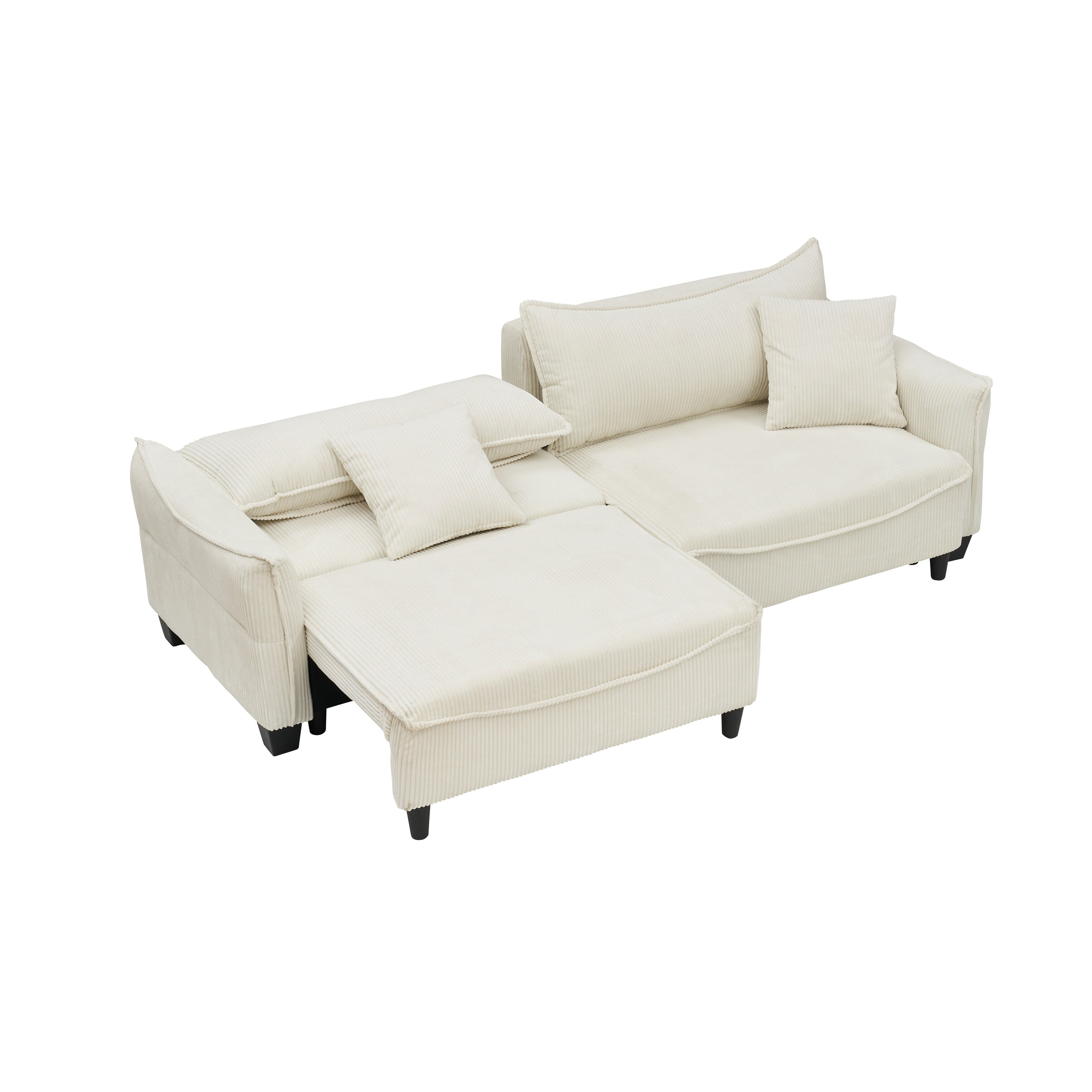 Canapé-lit 3 places en velours côtelé beige 87,79 $ avec deux coussins décoratifs et rangement pour le salon