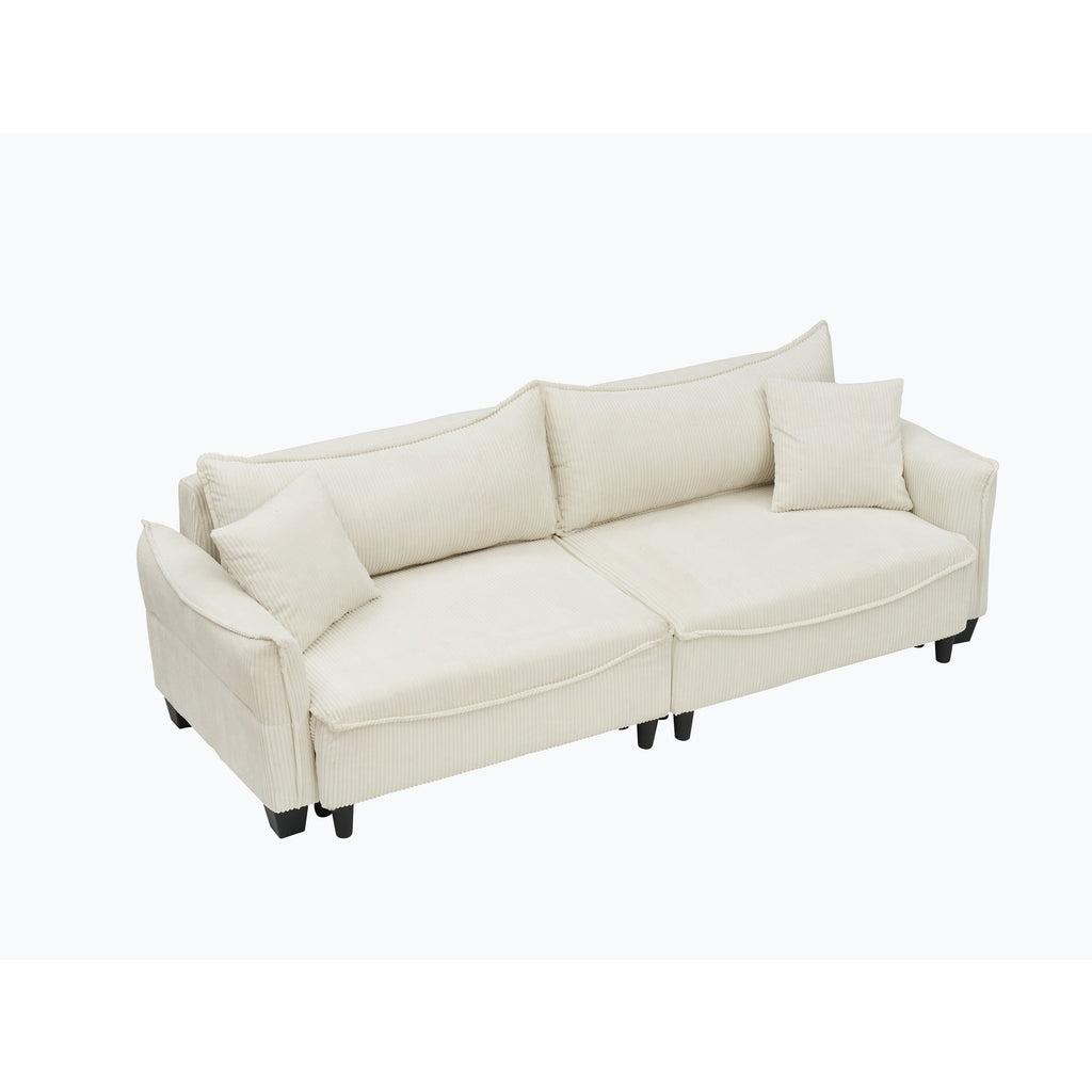 Canapé-lit 3 places en velours côtelé beige 87,79 $ avec deux coussins décoratifs et rangement pour le salon