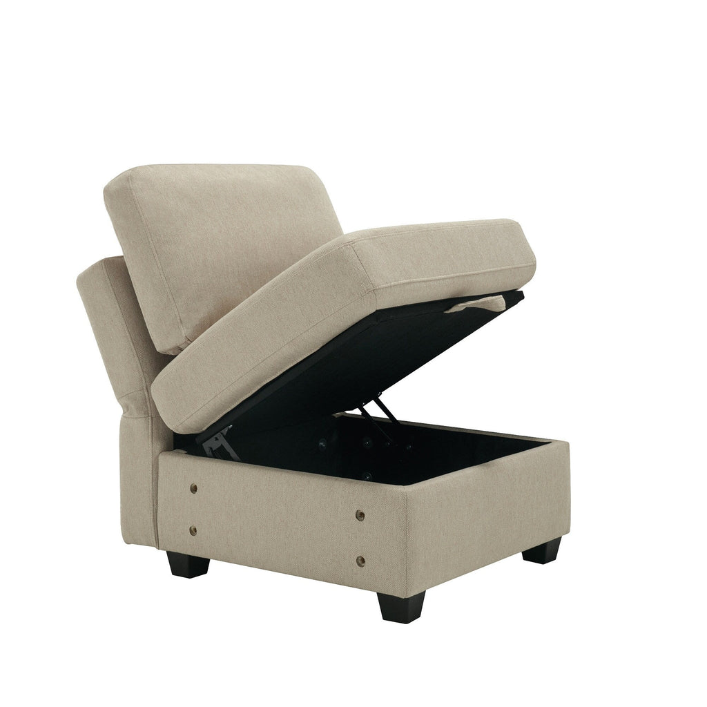 Canapé modulaire 3 places beige de 87,9 po avec pouf, dossiers et accoudoirs réglables, sièges avec rangement et coussins épais