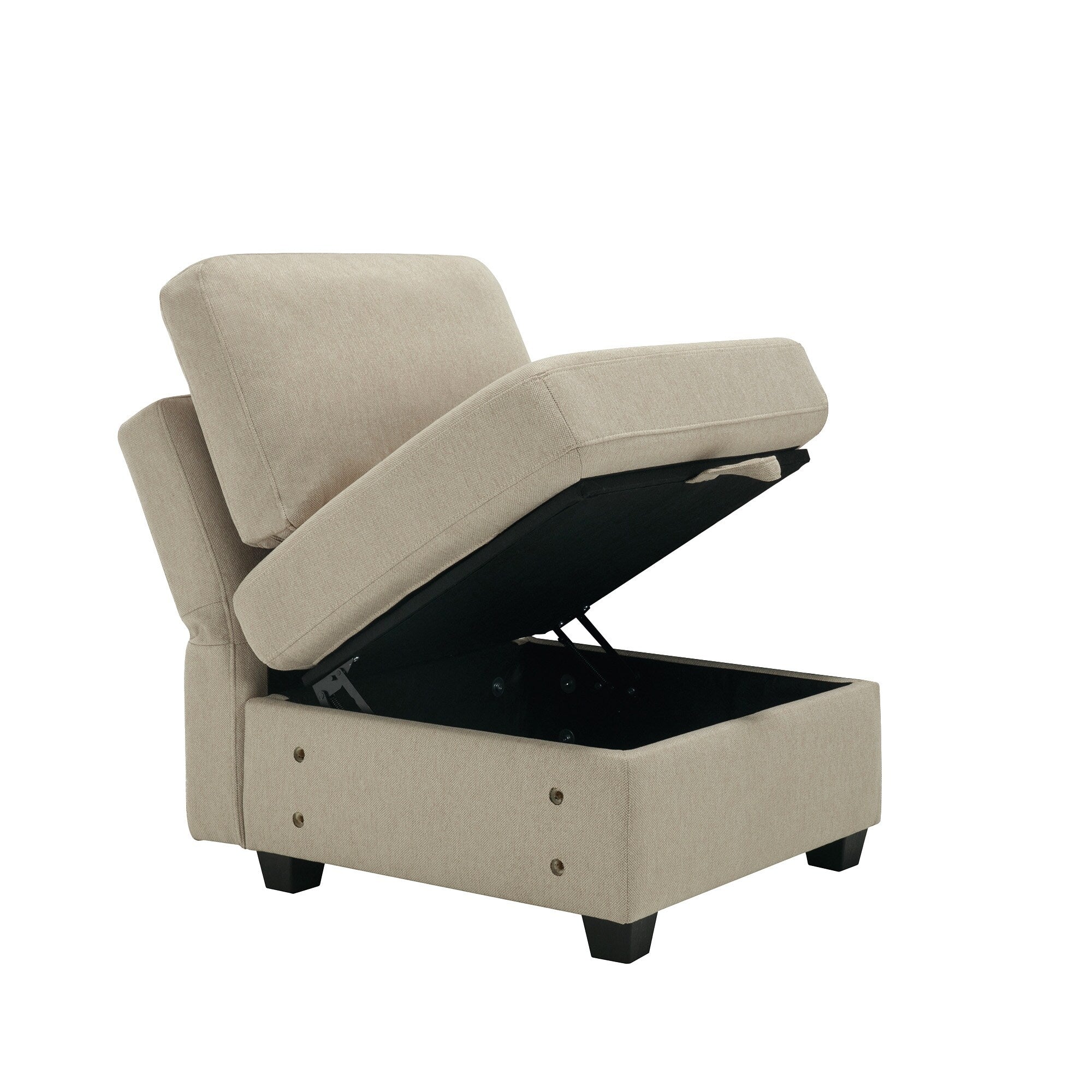 Canapé modulaire 3 places beige de 87,9 po avec pouf, dossiers et accoudoirs réglables, sièges avec rangement et coussins épais