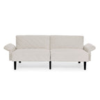 Canapé-lit futon convertible capitonné en velours beige 87 avec accoudoirs réglables pour salon