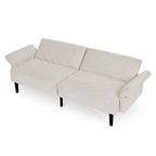 Canapé-lit futon convertible capitonné en velours beige 87 avec accoudoirs réglables pour salon