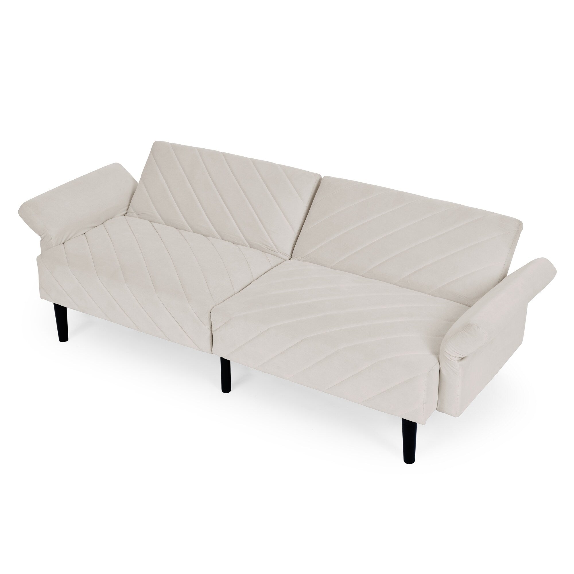 Canapé-lit futon convertible capitonné en velours beige 87 avec accoudoirs réglables pour salon